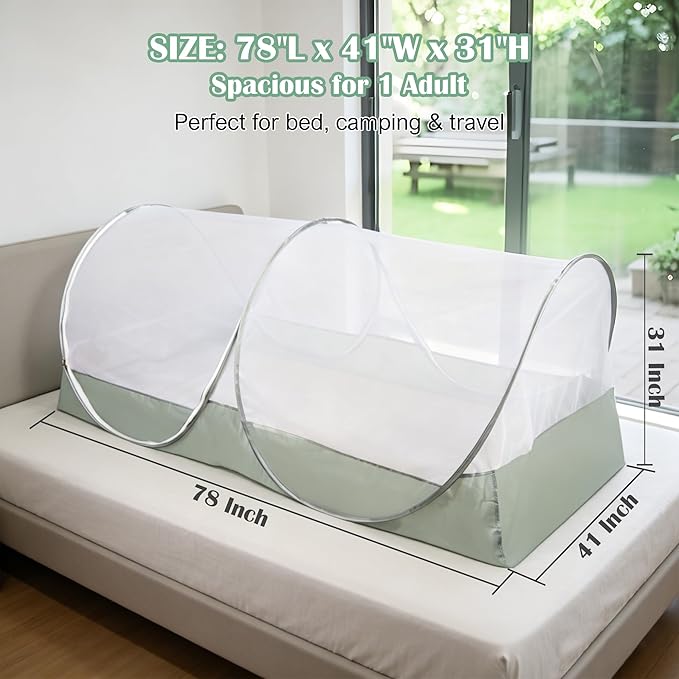 FORUP Pop Up Mosquito Tent | Quick Setup Portable & Foldable Mosquito Net for Bedroom, Camping, Patio (78 * 41 * 31 Inch)