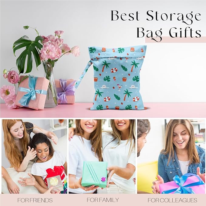 Wet Bag, Wet Dry Bag, Waterproof Swim Bags, Machine Washable Reusable Bags for Beach, Pool, Diapers, and Dirty Yoga Gym Clothes(Summer Beach Pattern