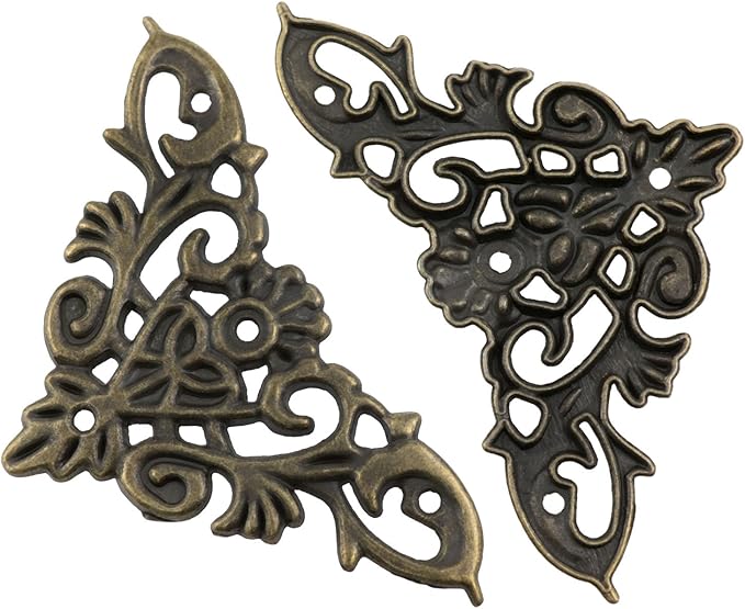 8PCS Retro Bronze Decorative Corner Protectors Decorative Metal Trim Vintage Relief Pattern for Cabinets Jewelry Boxes and Photo Frames