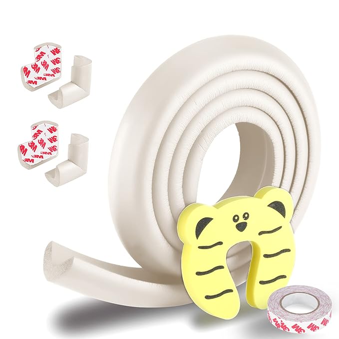 Baby Proofing Edge and Corner Guards, Safety 3M Pre-Taped Furniture Bumper, Rice White, Heavy-Duty (Rice White, 6.5 Feet + 4 Corner)