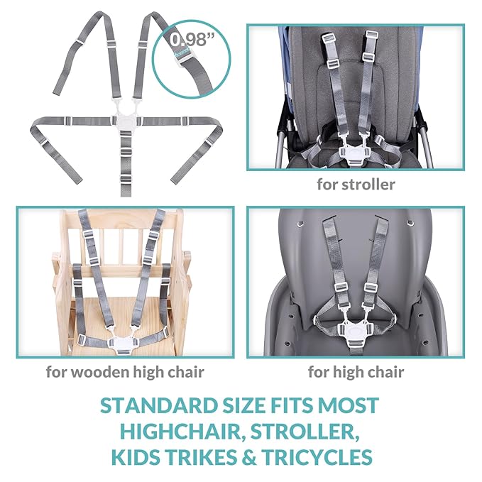High Chair Straps, Replacement 5-Point Harness for Stroller, High Chair, Pram, Buggy – Adjustable Safety Belt for Kids, Comfortable, Durable, Easy Installation