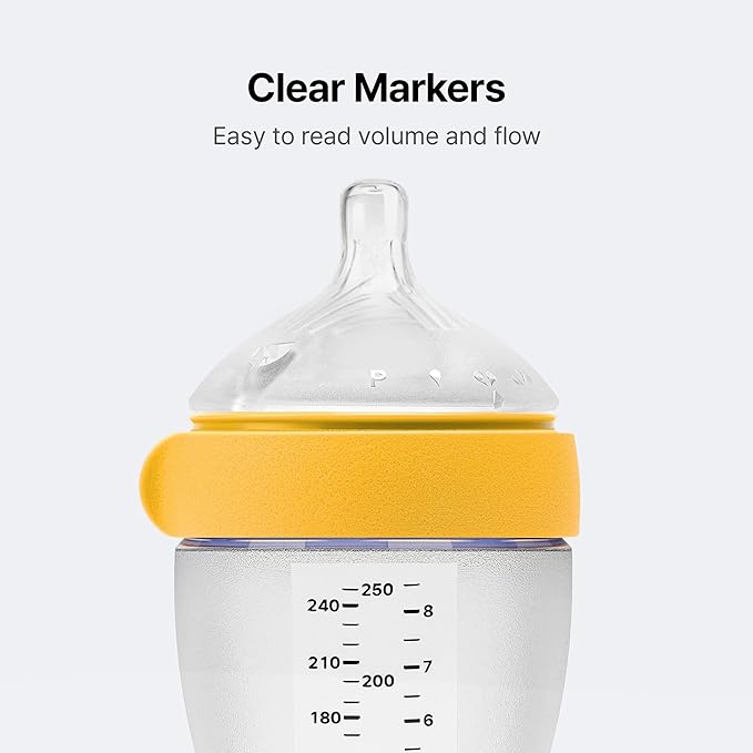 Comotomo Silicone Baby Bottle Gen 2 – 2026 Release (8oz) – Soft, Wide-Neck Bottle for Comfortable Feeding with Dual Anti Colic Vents (Includes Medium Flow Nipples), Yellow (Double Pack)