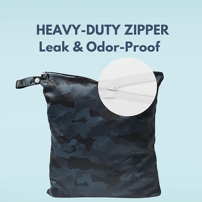 Wet Bag for Gym Clothes Black Camo - 12.6" x 14.6" Waterproof, Smell Proof, Machine Washable Sweat Bags for Sweaty & Dirty Workout Gear, Dry Bags for Sports, Travel, Yoga, Swimsuits - Organizer