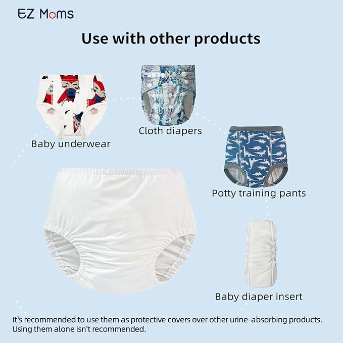 EZ Moms 4 Packs Soft Plastic Underwear for Toddlers Reusable Diaper Cover for Baby Girls Portable Rubber Pants for Toddlers with Baby Washable Wipes Boys and Girls 1T Plastic Pants for Toddlers
