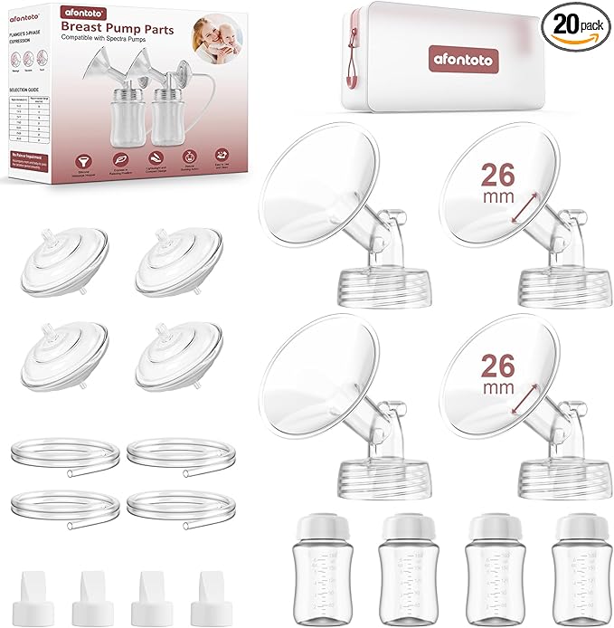 Pump Parts Compatible with Spectra S1/S2/9 Plus Breastpump, 4 Set Replacement Parts for Spectra Include 26mm Flange,Duckbill Valve,Backflow Protector,Tube,Bottle, Not Original Accessories