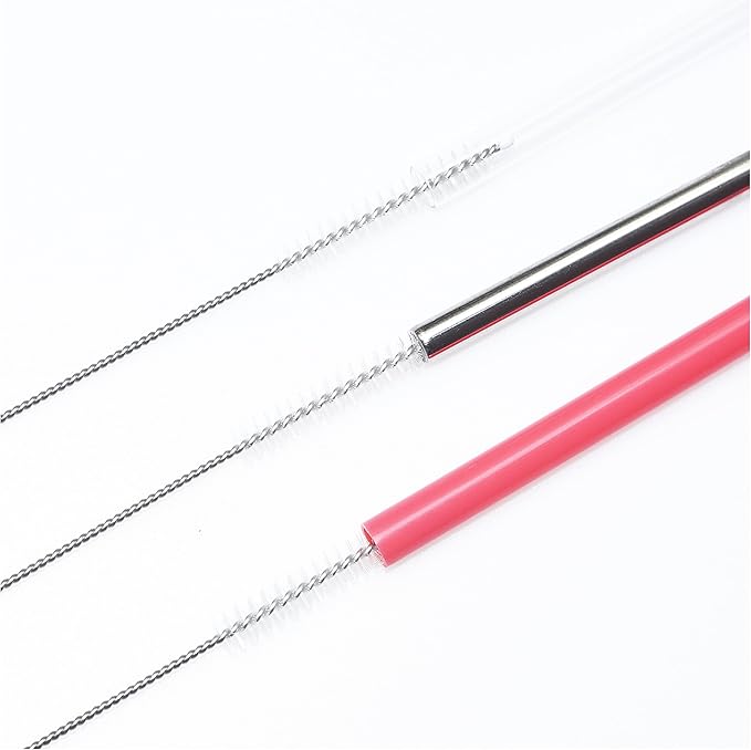 Straw Cleaner Brush, Extra Long Nylon Bristles and Stainless Steel Handle Cleaning Brushes for Washing Glass Silicone Metal Straws Tea Pot Spout Bottle (Only 2 pcs, 7.87inch X 5/16inch)
