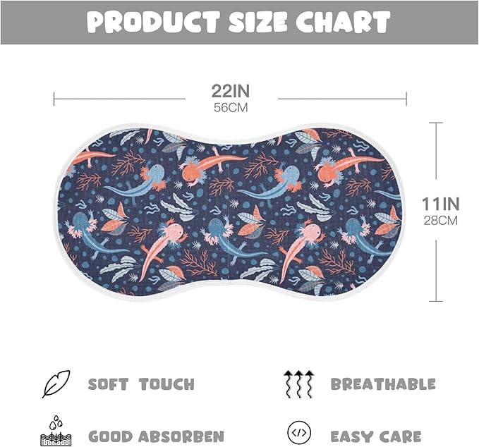 Muslin Burp Cloths for Baby Boys and Girls - 1-Pack Ultra Absorbent Cartoon Axolotl Muslin Washcloths, Newborn Towel, Milk Spit Up Rags, Burp Cloth Bib for Unisex, 22 x 11 Inch