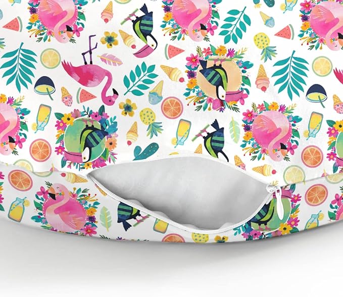 Pink Flamingo Toucan Tropical Fruits Baby Nursing Pillow Covers for Boy Girl Colorful Summer Birds Leaves Nursing Slipcovers for Breastfeeding Pillows Hawaiian Soft Stretchy Cover for Newborn Infant