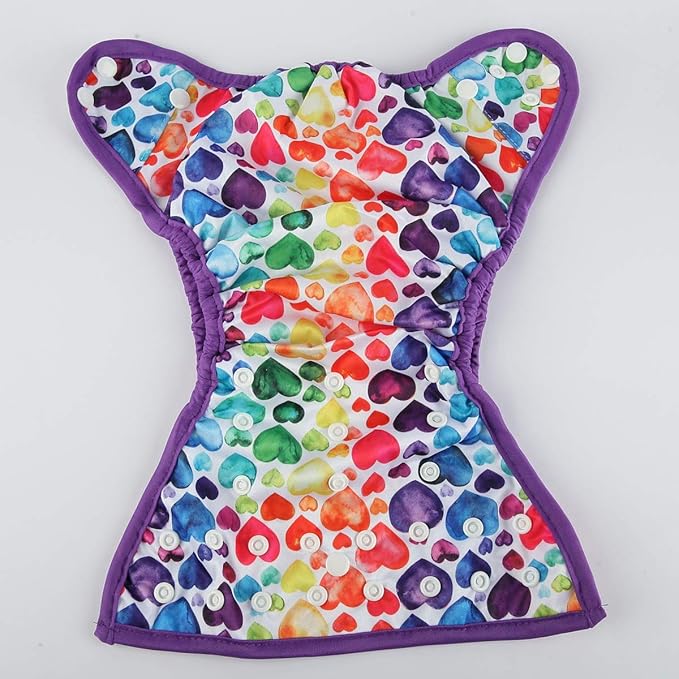 Baby Diaper Cover Nappy One Size 10lbs to 36lbs for Girls (Rainbow Hearts)