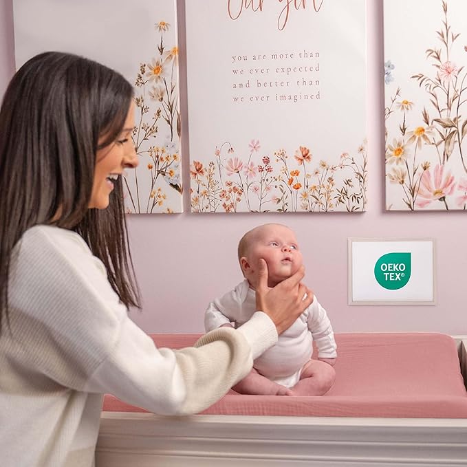 Mi Flor 4 Pack Muslin Changing Pad Cover 16x32x5 inches – Ultra Soft CPC Certified Baby Changing Table Cover with Elastic Corners, 360° Fit, Lightweight, Breathable, Fits Most Changing Pads