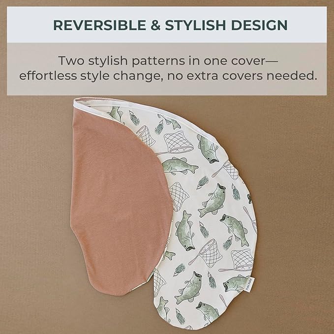Pobibaby 1-Pack Premium Nursing Pillow Cover - Ultra Soft & Stretchy 96% Cotton, Breastfeeding Pillow Cover for Baby Boys and Girls (Gone Fishing)