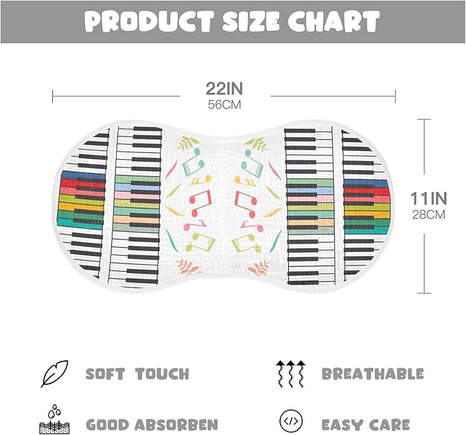 Colorful Piano Keyboard Music Note Muslin Burp Cloths for Baby 4 Pack Soft 100% Cotton Baby Washcloths Bibs for Boy Girl