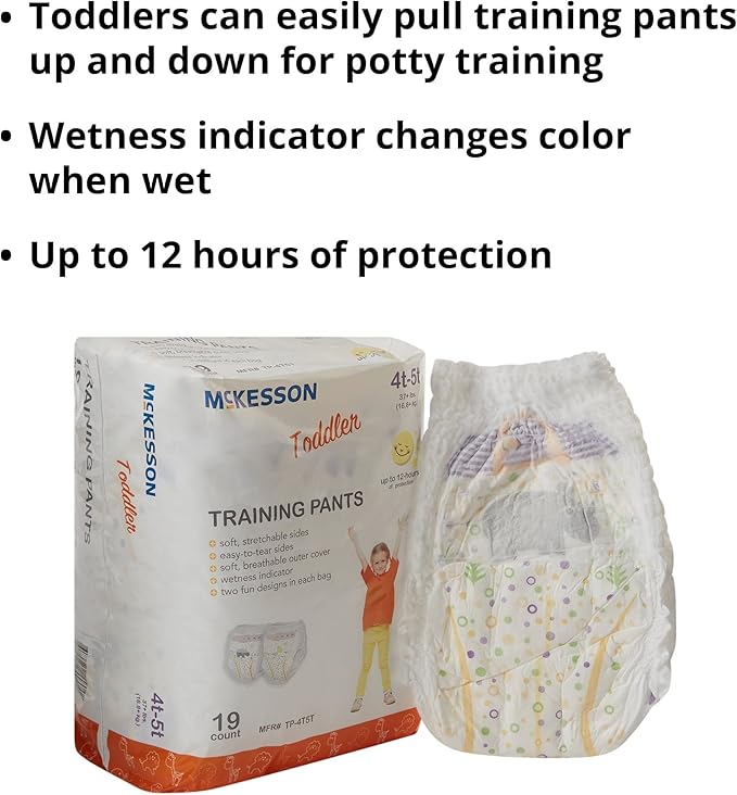 McKesson Toddler Training Pants, Size 4T to 5T (Over 37 lbs), 19 Count, 4 Packs, 76 Total