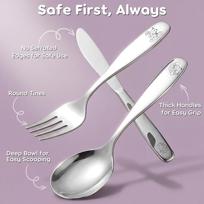 Lehoo Castle Toddler Utensils 6-Piece | Kids Stainless Steel Silverware Set, Toddler Spoons and Forks Knife Set, Children Safe Flatware for Self Feeding (Unicorn)