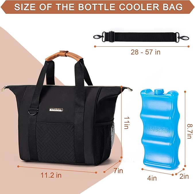 Breastmilk Cooler Bag with Ice Pack Fits 6 Baby Bottles up to 9 Ounce, Wearable Breast Pumps Cooler Bag for Nursing Mom Daycare, Work, Travel(Black)