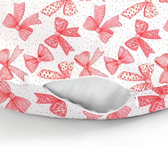 Red Bows Baby Nursing Pillow Covers for Girl Red Hair Bows Leopard Stripes Nursing Slipcovers for Breastfeeding Pillows Valentine Hearts Love Soft Stretchy Removable Cover for Newborn Infant