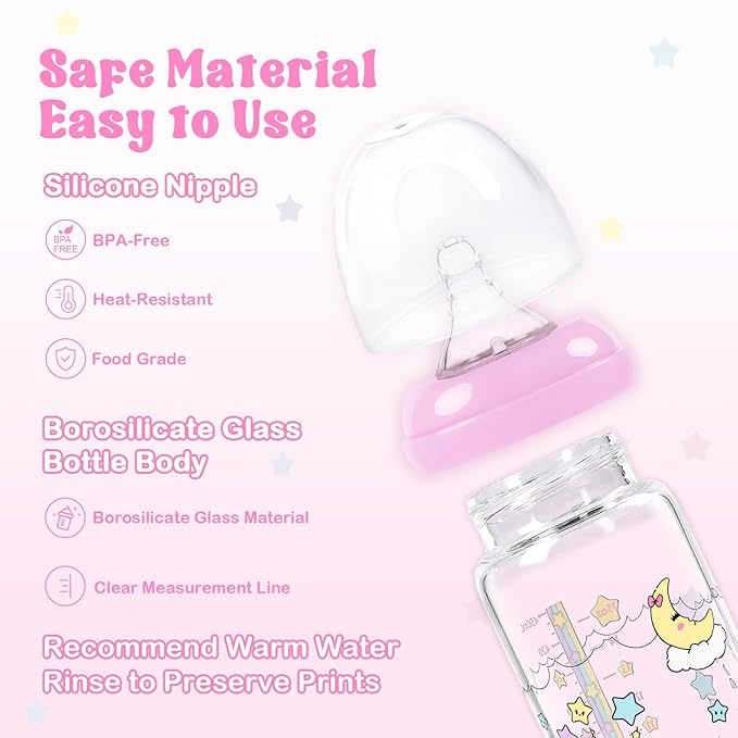 LittleForBig Adult Baby Bottle Ultra Printed Specialty Oversized Glass Feeding Fairy Littles in Dreamland Pattern