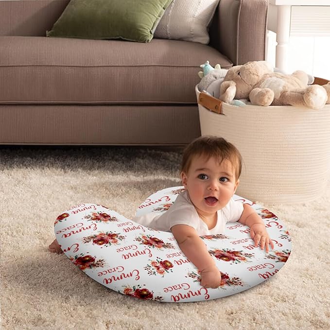 Customizable Flowers Baby Nursing Pillow Cover - Add Your Baby's Name, Ultra-Soft Stretch Fabric, Fits Standard Nursing Pillows, Ideal for Baby Showers Style 17