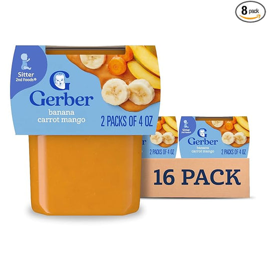 Gerber Stage 2 Baby Food, Banana Carrot Mango Puree Tubs, No Artificial Colors or Flavors, Baby Puree, 16-Pack