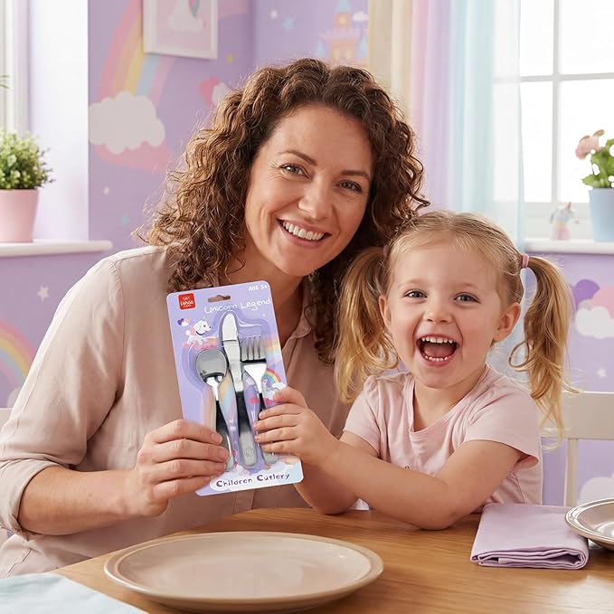 Lehoo Castle Toddler Utensils 6-Piece | Kids Stainless Steel Silverware Set, Toddler Spoons and Forks Knife Set, Children Safe Flatware for Self Feeding (Unicorn)