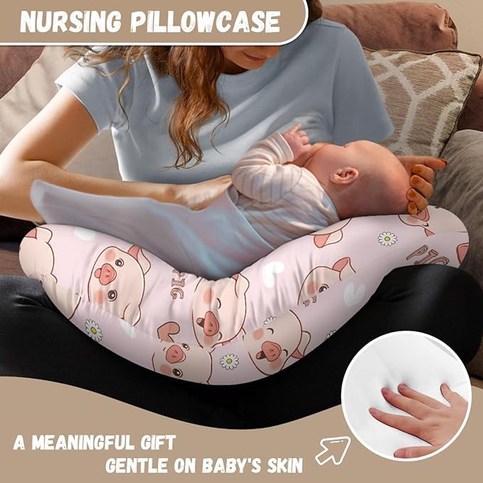Forchrinse Pink Pig Nursing Pillow Cover for Girls Princess Nursing Pillow Slipcover for Breastfeeding Moms,Easy to Care