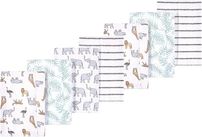 Luvable Friends Hudson Baby Flannel Burp Cloths 7pk, Safari Adventure