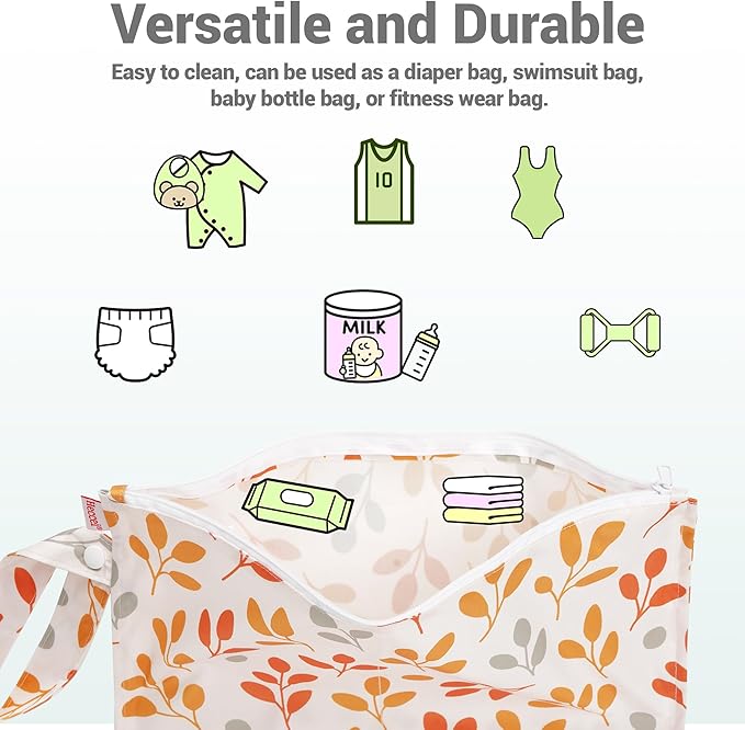 HECCEI Wet Dry Bag, 2-Pack Reusable Waterproof Wet Bags for Swimsuits & Baby Clothes, Leakproof Cloth Diaper Wet Bags for Travel & Diaper Changes (Bubble Play)