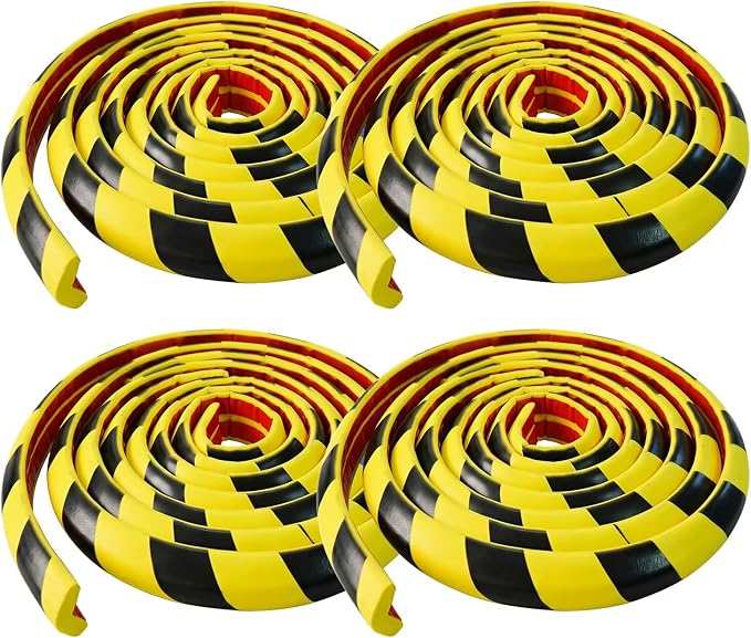 4 Pack Wall Corner Guards Edge Protector | 16.4 ft | Yellow & Black Warning Stripes | High-Density NBR Foam | Self-Adhesive Bumper for Garage/Warehouse