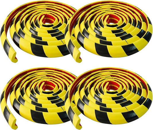 4 Pack Wall Corner Guards Edge Protector | 16.4 ft | Yellow & Black Warning Stripes | High-Density NBR Foam | Self-Adhesive Bumper for Garage/Warehouse