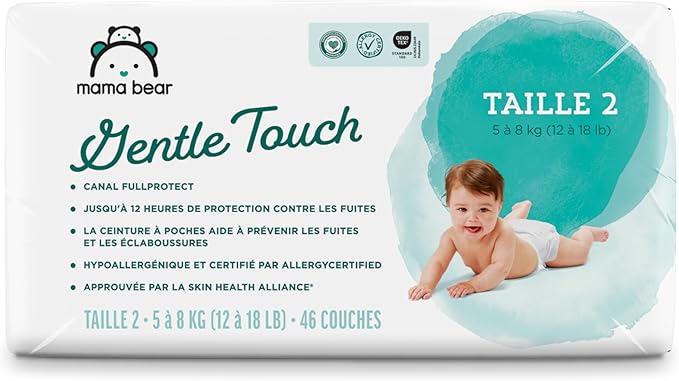 Amazon Brand - Mama Bear Gentle Touch Diapers, Size 2, 46 Count, Leak Protection, Wetness Indicator, Chlorine Free, Pocketed Waistband