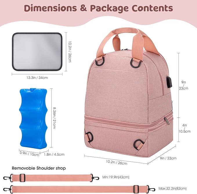 OCKLILY Breast Pump Bag Cooler Backpack — Large Insulated Milk Storage for Breastmilk — Wearable Hands-Free Pumping Tote for Working Moms (Pink)