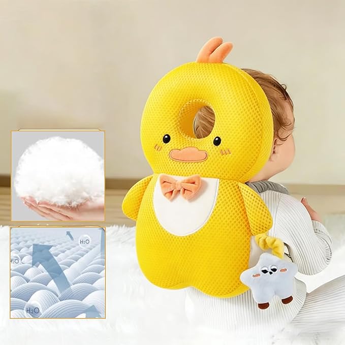 Baby Head Protector Backpack, Toddler Baby Head Protection Backpack with Baby Knee Pads Alarm Function for Walking & Crawling, Soft, Breathable and Wearing Safety Baby Head Protector- Yellow Chick