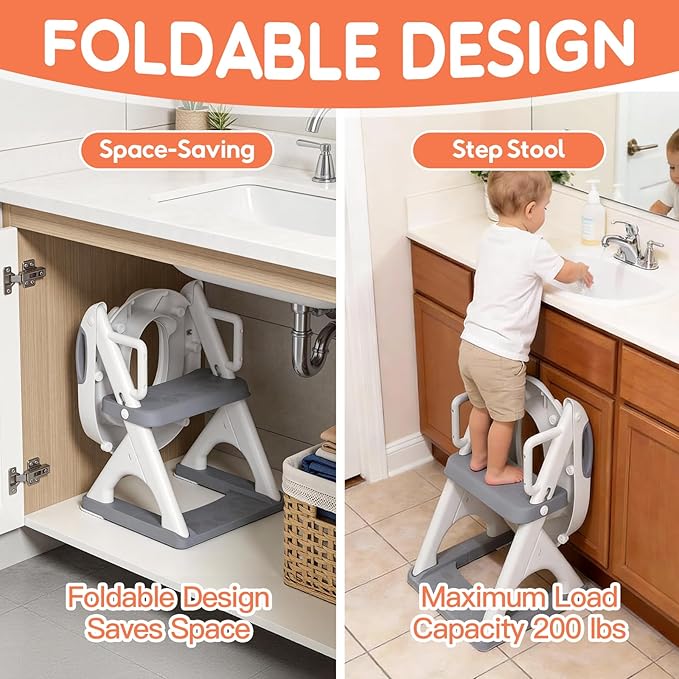 Potty Training Seat with Step Stool Ladder, Toddler Toilet Seat for Boys Girls, Adjustable 6 Heights Fits Round & Elongated Toilets, Anti-Slip Pads & Leak-Proof Guard