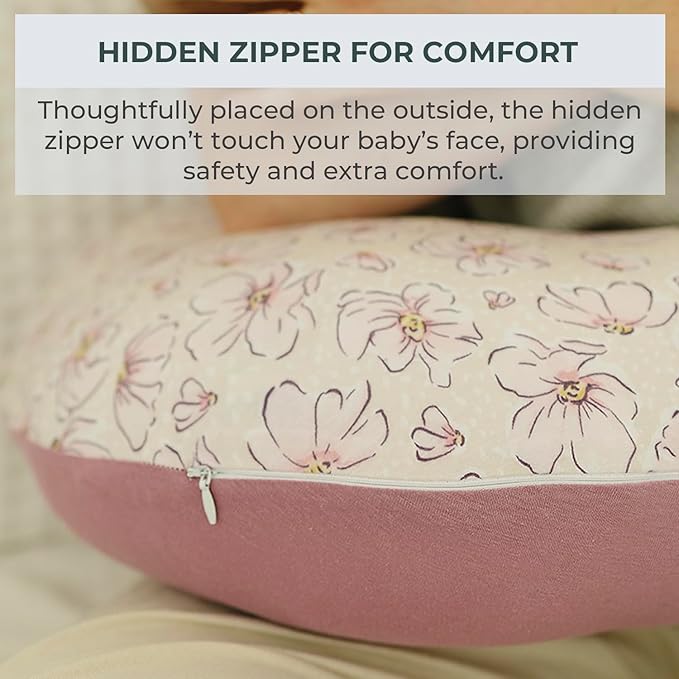 Pobibaby 1-Pack Premium Nursing Pillow Cover - Ultra Soft & Stretchy 96% Cotton, Breastfeeding Pillow Cover for Baby Boys and Girls (Blossom)