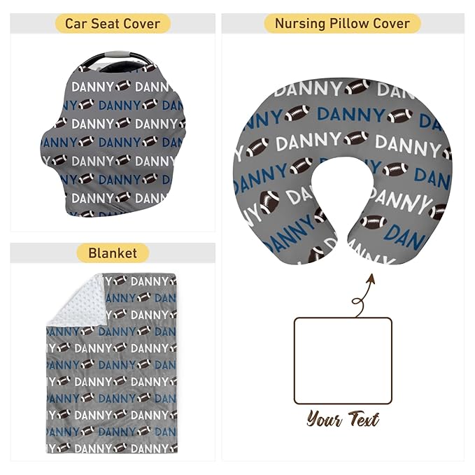 Baby Nursing Pillow Cover - Personalized Name Footballs Theme Breastfeeding U-Shaped for Bottle Feeding, Soft Comfortable Breastfeeding Pillow Cover for Infant Baby Boys and Girls
