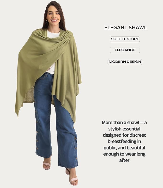 Set Premium Breast Feeding Covers for Women of All Body Types: Ultra Soft Stylish and Breathable Nursing Cover up for Breastfeeding + 4 Reusable Breast Pads for Nursing Comfort (Olive Sage)