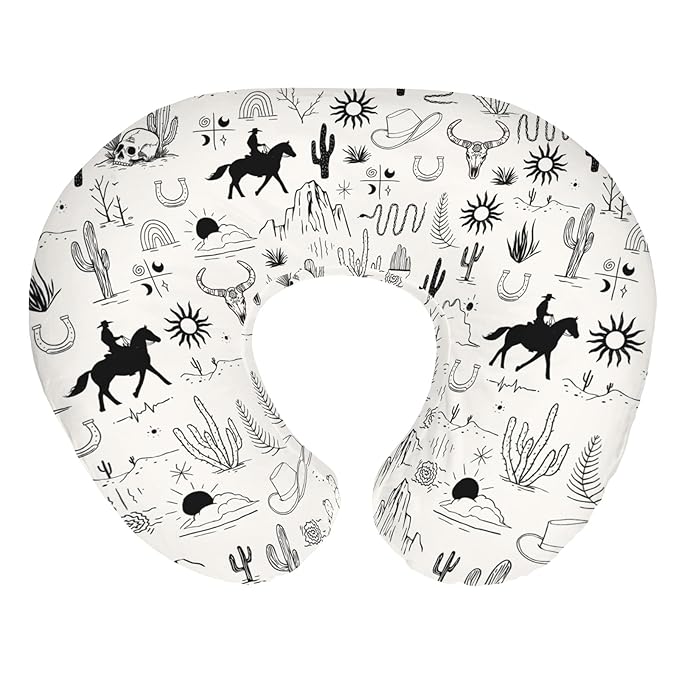 Western Cowboy Baby Nursing Pillow Covers for Boy Girl Wild West Cactus Mountain Snake Cattle Skull Sun Nursing Pillow Slipcovers for Breastfeeding Pillows Desert Adventure Soft Stretchy Cover