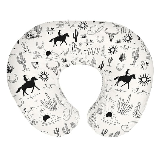 Western Cowboy Baby Nursing Pillow Covers for Boy Girl Wild West Cactus Mountain Snake Cattle Skull Sun Nursing Pillow Slipcovers for Breastfeeding Pillows Desert Adventure Soft Stretchy Cover