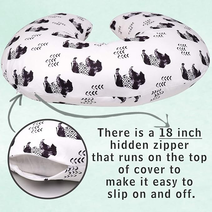 TANOFAR Nursing Pillow Cover, Cow Breastfeeding Pillow Slipcover for Baby Boys & Girls, Animal Nursing Pillow Case for Newborn, Soft Fabric Fits Snug On Infant, Washable & Breathable, Buffalo