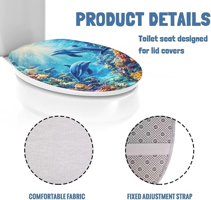 Toilet Seat Covers for Bathroom Dolphin Toilet Lid Covers Soft Flannel Fabric Breathable Toilet Lid Cover Elongated Toilet Seat Covers Decoration Blue