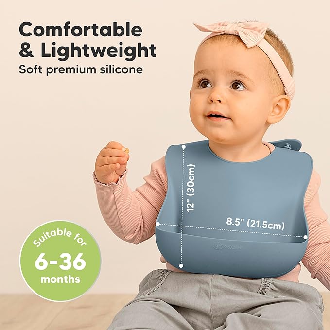 KeaBabies 2-Pack Silicone Bibs for Babies, Toddlers Girl, Boy – Sturdy Food-Grade Baby Bibs for Eating, Large Food Catcher, Clean & Put On Easily, Waterproof Toddler Feeding Essentials (Ocean)