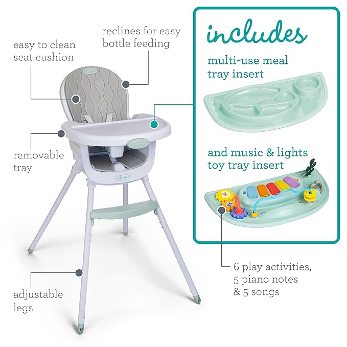 Infantino Music & Lights 8-in-1 Convertible High Chair for Babies & Toddlers, Interactive Lights & Sounds, Removable Legs, Wipe-Clean Seat with Tray, Ages 6 Months+