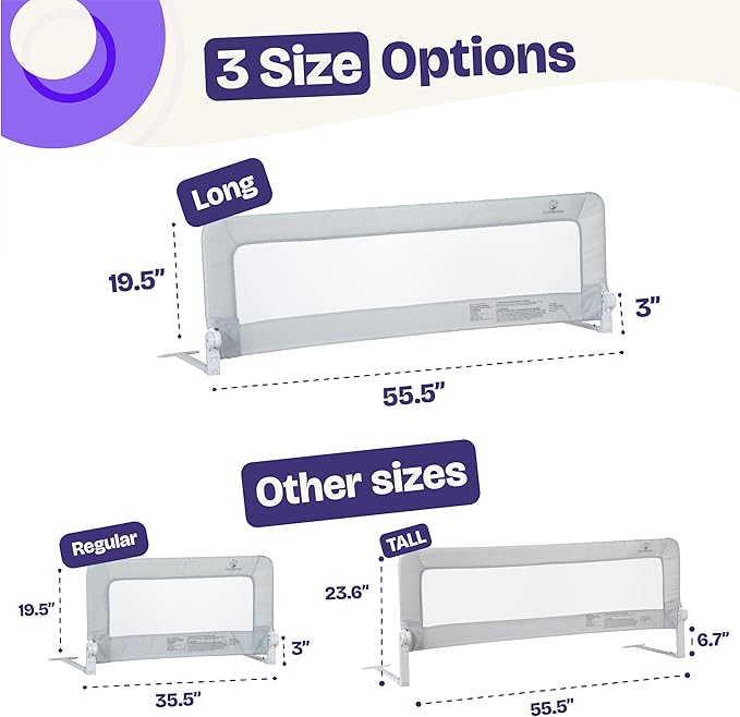 ComfyBumpy 1-Pack Bed Rail for Toddlers 55.5" L x 19.5" H | Toddler Bed Rails for Twin, Full, Queen & King Mattress Size | Swing Down Rail Guard | Mattress Side Rail for Kids | Gray