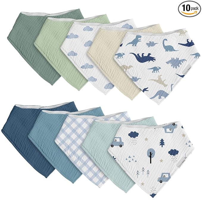 egmao baby Muslin Bibs for Drooling and Teething,10 Pack Drool Bibs for Boys Girls,100% Cotton Soft for Infant,Newborn