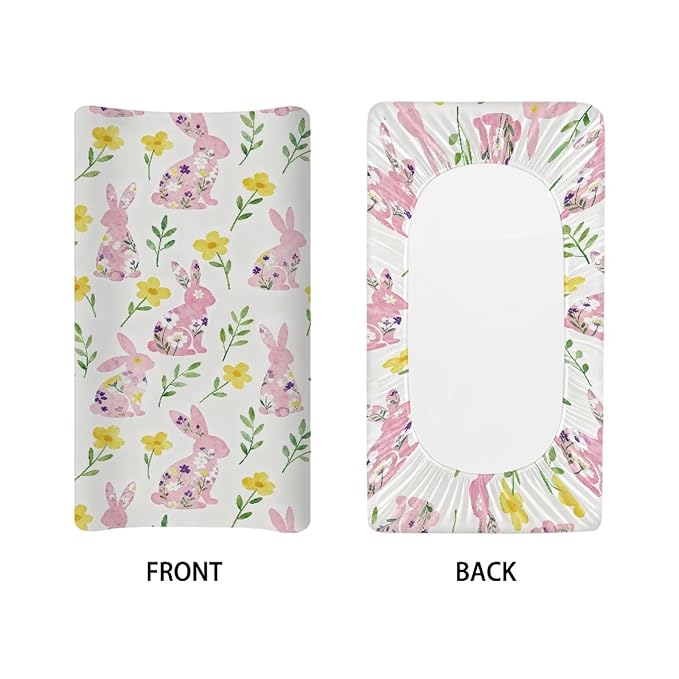 Rabbit Changing Table Pad Cover Flower Diaper Changing Pad Cover White Baby Changing Pad Cover 32''*16'' Diaper Changing Cover