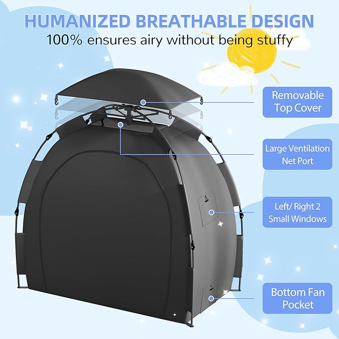 Blackout Tent for Pack and Play, Portable Baby Sleep Pod with 1-Click Set Up, Block 95% Light Breathable Baby Travel Crib Canopy Tent for Babies and Toddlers