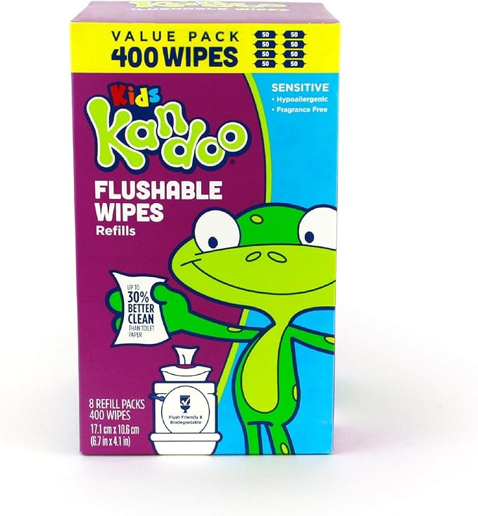 Kandoo Flushable Cleansing Wipes for Babies and Kids, Refill, Sensitive, 400 Count