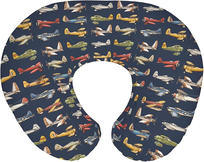 Airplanes Vintage Models Aircraft Nursing Pillow Covers for Boy Girl Antiqued Planes Nursing Pillow Slipcovers for Breastfeeding Pillows Retro Planes Soft Stretchy Removable Covers for Newborn Infant