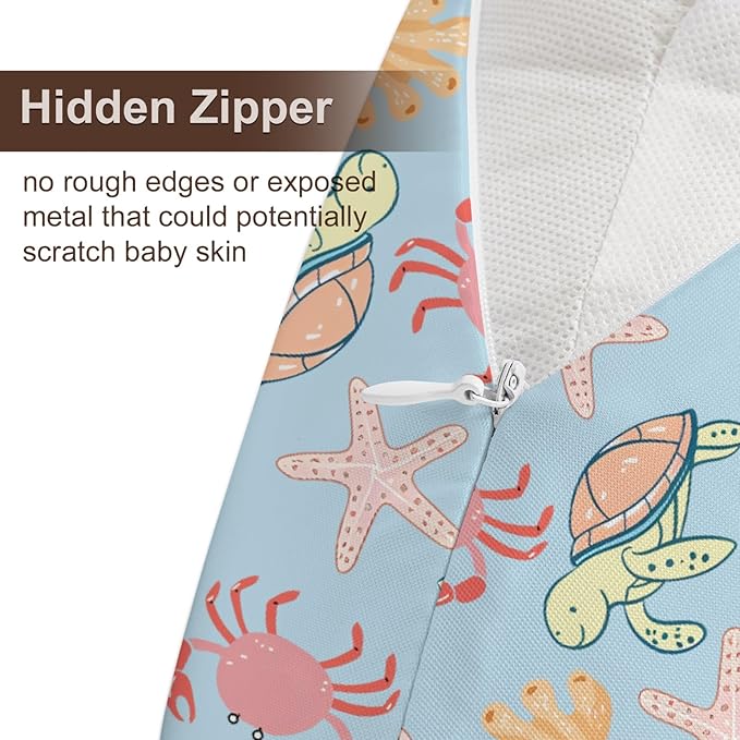 Cartoon Ocean Animal Crab Sea Turtle Starfish Pattern Nursing Pillow Cover, Unisex Removable Breastfeeding Pillowcase Slipcover for Baby Girls Boys Newborns Toddlers, Cover Only
