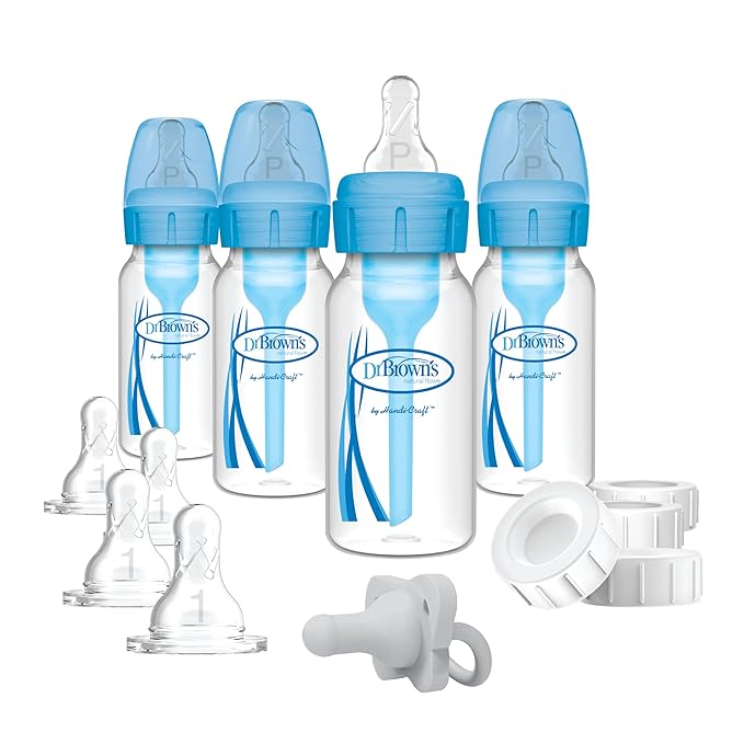 Dr. Brown's Natural Flow Anti-Colic Options+ Narrow Breast to Bottle Pump & Store Feeding Set with S & Reusable Sponge Baby Bottle Cleaning Brush with Suction Cup Stand